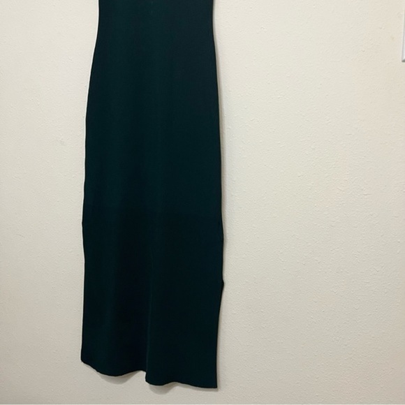 H&M Dark Green Fitted Dress High Neck Midi Party Cocktail Ribbed - Picture 5 of 8
